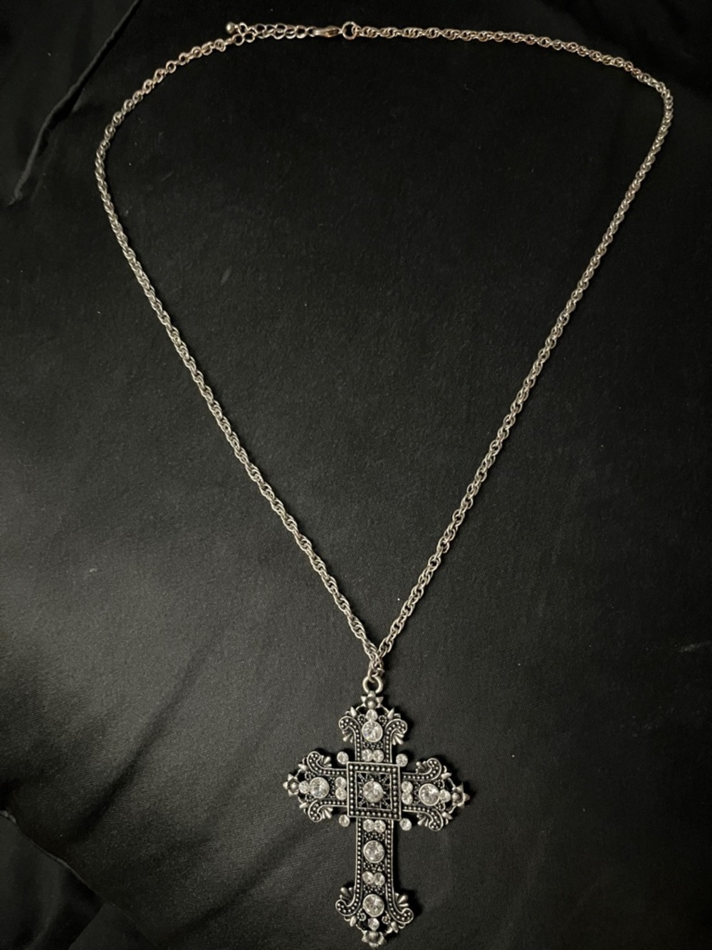 Silver-Tone Ornate Cross Pendant Necklace - Women Jewelry